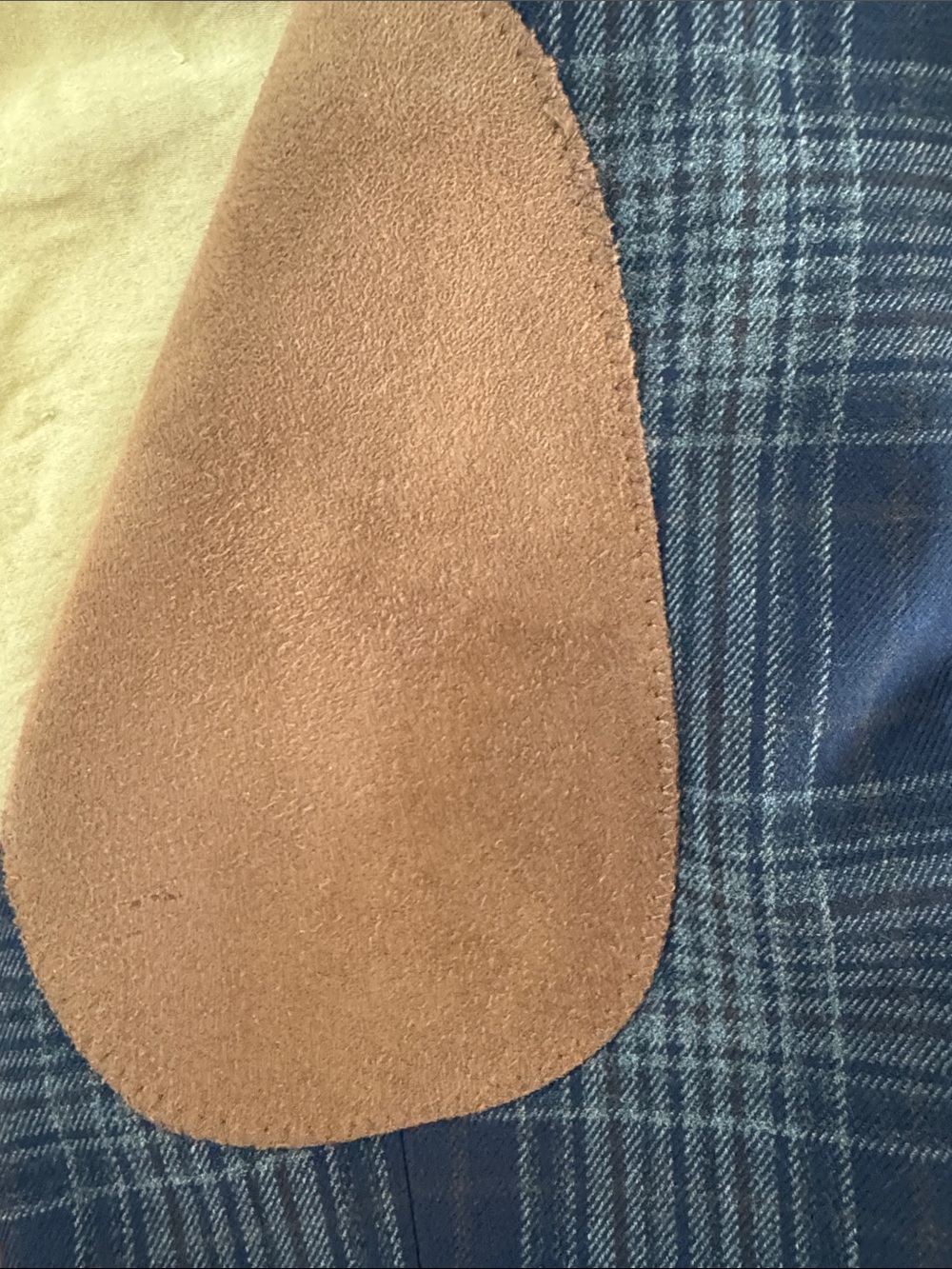 Tommy Hilfiger Navy Plaid Sport Coat with Brown Elbow Patches - Picture 4 of 6